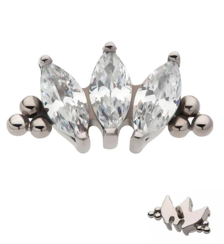 Beaded Triple Empress CZ Internally Threaded Titanium Top - Mrs Treak