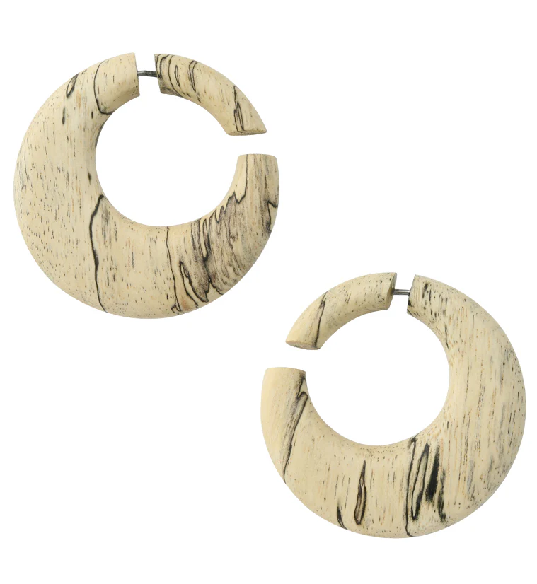 Tamarind Wood Fake Gauge Hoop Earrings - Mrs Treak