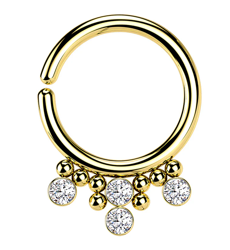 Gold PVD Cluster Beaded CZ Annealed Seamless Hoop Ring - Mrs Treak