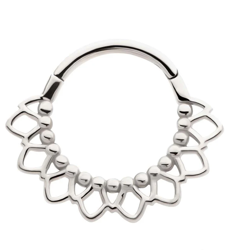 Beaded Sunflower Stainless Steel Hinged Segment Ring - Mrs Treak