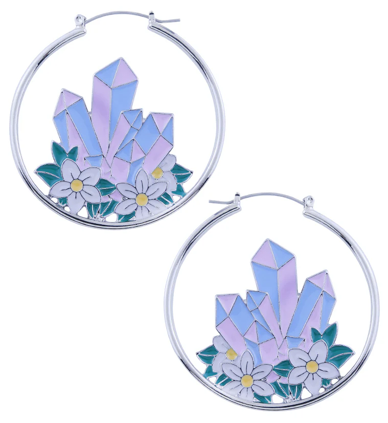 Crystal Daisy Stainless Steel Plug Hoops - Mrs Treak