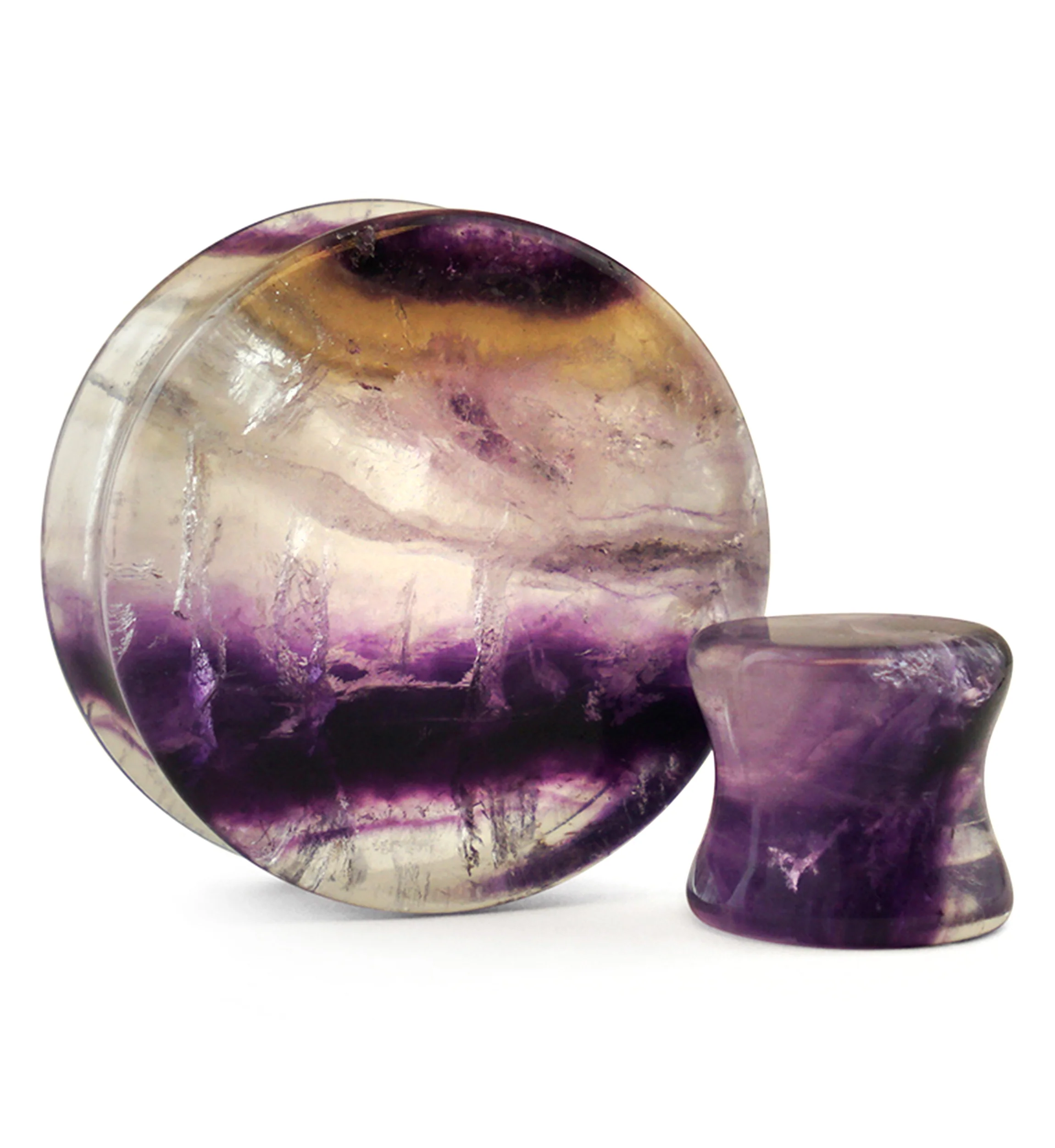 Grade A Rainbow Fluorite Stone Plugs - Mrs Treak