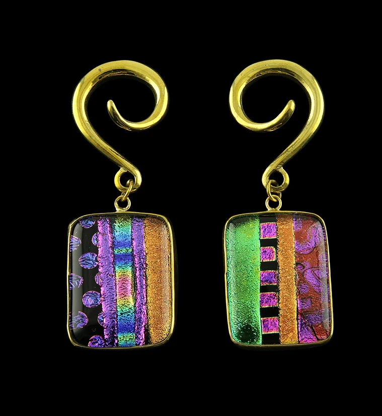 Santa Fe Dichroic Glass Brass Ear Weights Version 3 - Mrs Treak