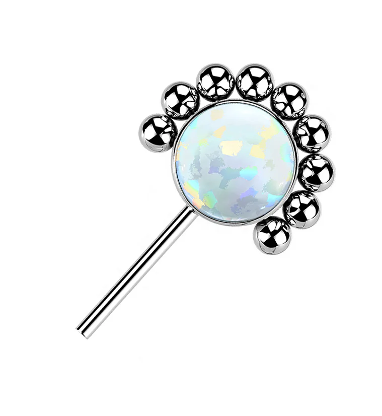 Side Facing Beaded White Opalite Titanium Threadless Top - Mrs Treak