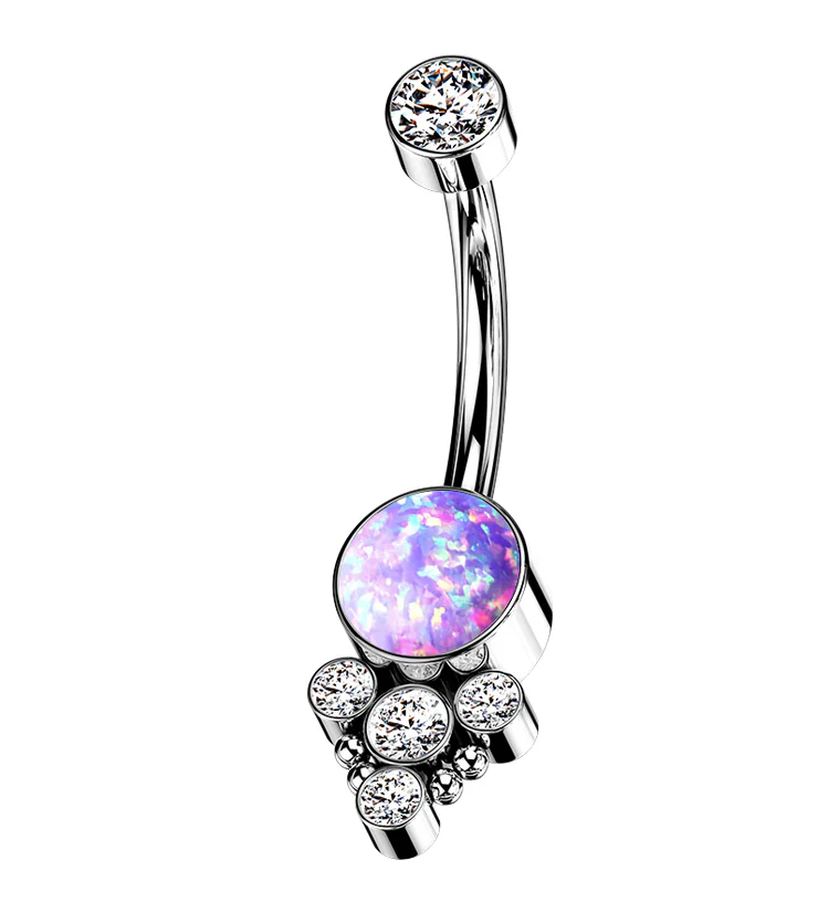 Purple Opalite Drop Bead Clear CZ Titanium Internally Threaded Belly Button Ring - Mrs Treak