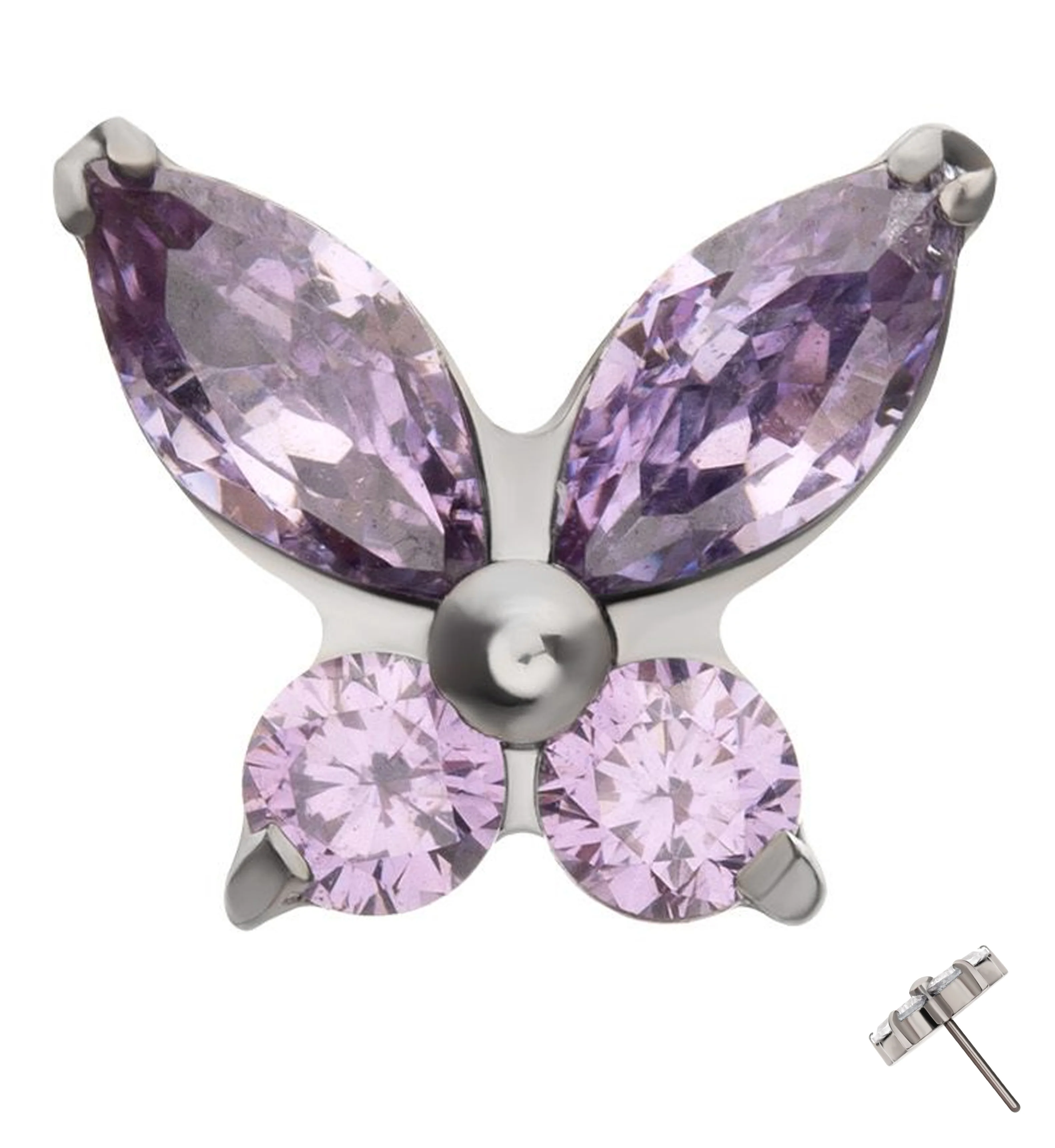 Butterfly Amethyst CZ Threadless Titanium Top - Mrs Treak