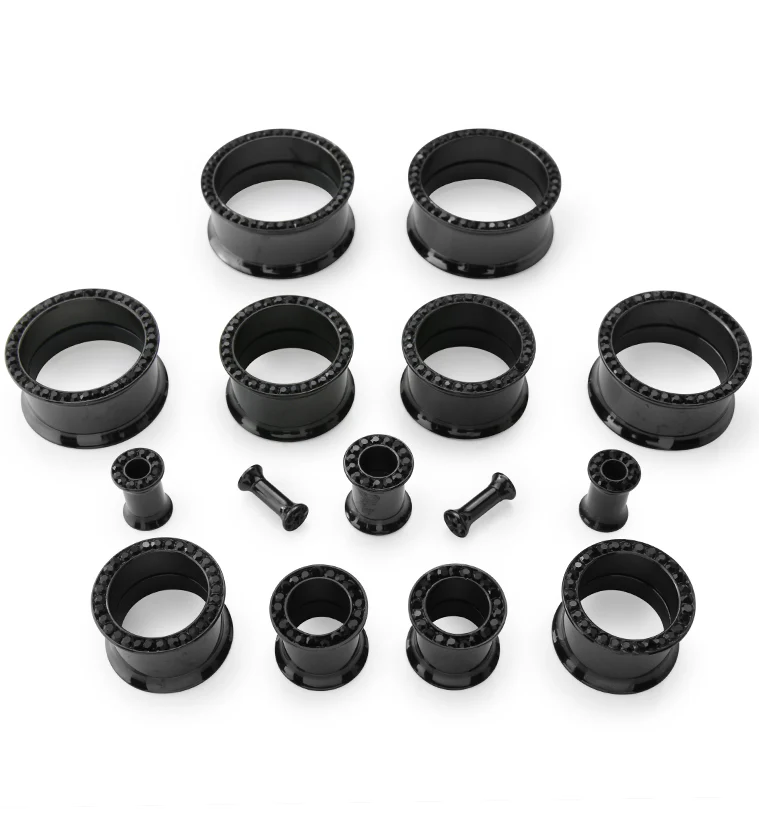 Black PVD Internally Threaded Black CZ Stainless Steel Tunnels - Mrs Treak