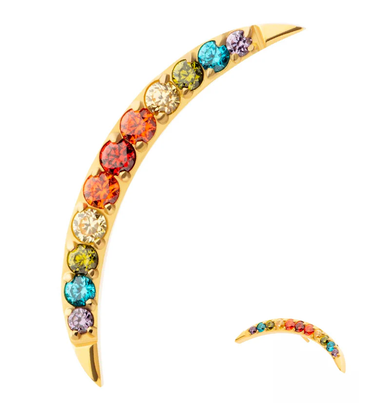 Gold PVD Camber Rainbow CZ Titanium Threadless Top - Mrs Treak