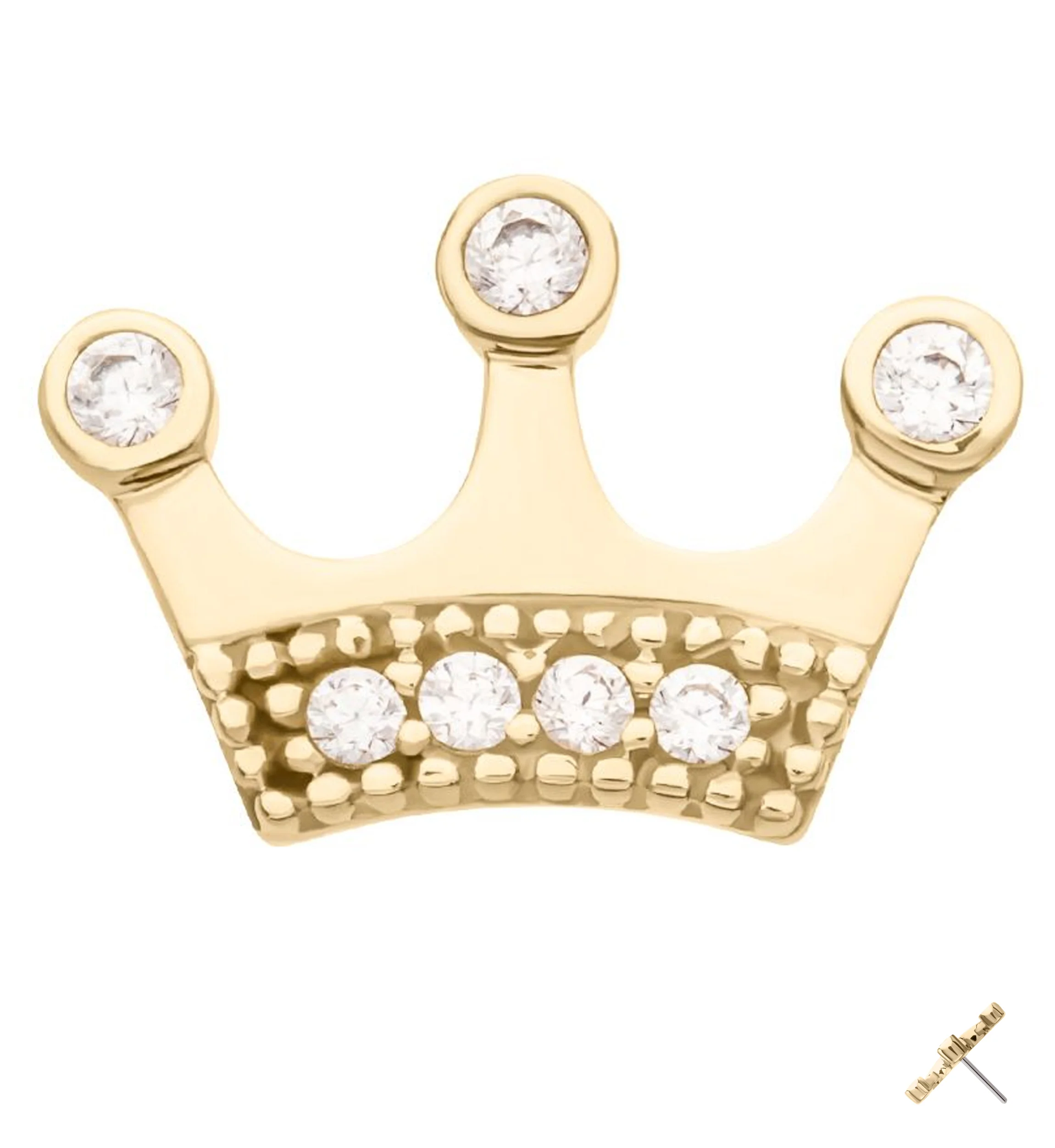 14kt Gold Crown Clear CZ Threadless Top - Mrs Treak