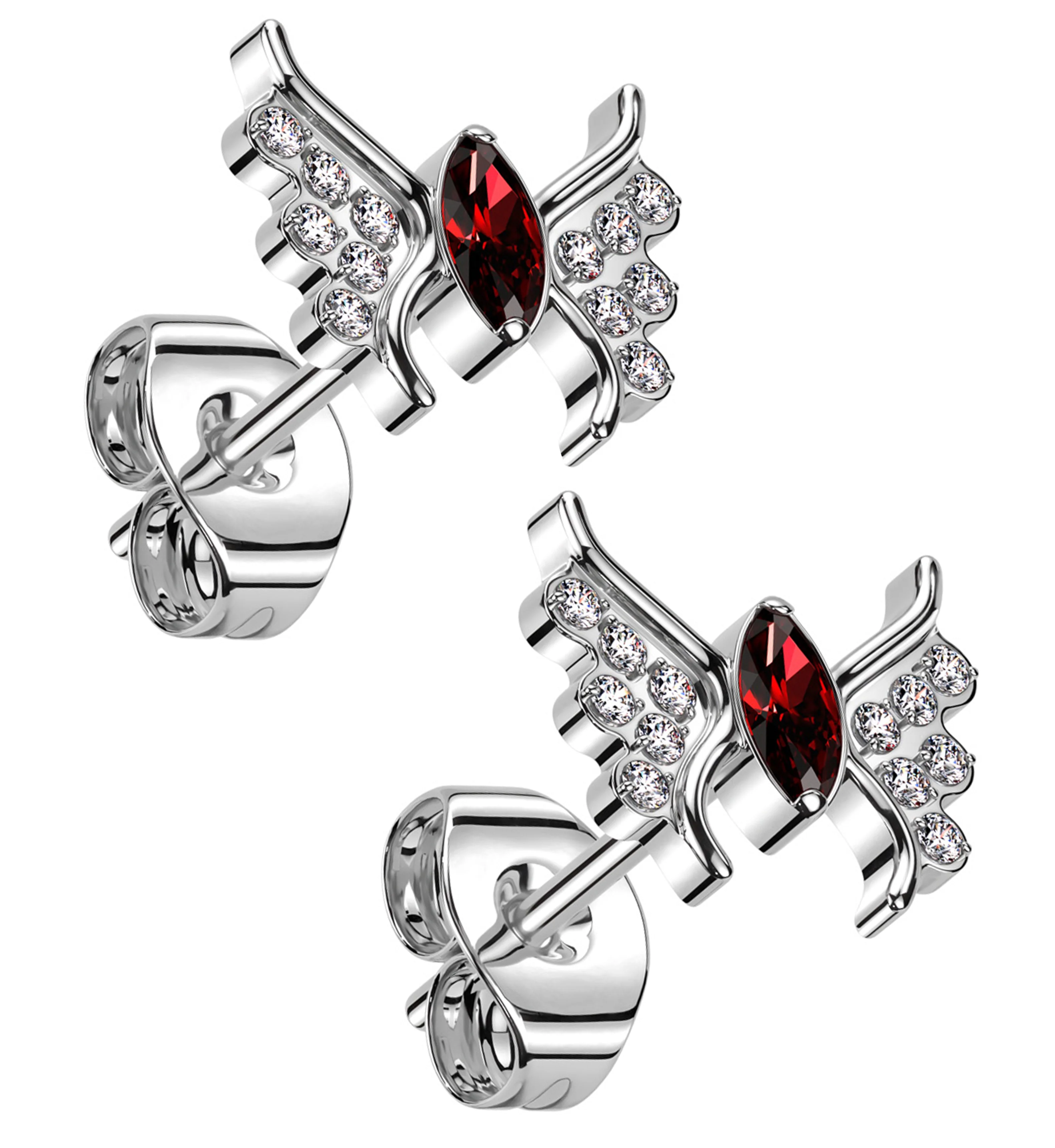 Wings Red CZ Titanium Threadless Stud Earrings - Mrs Treak