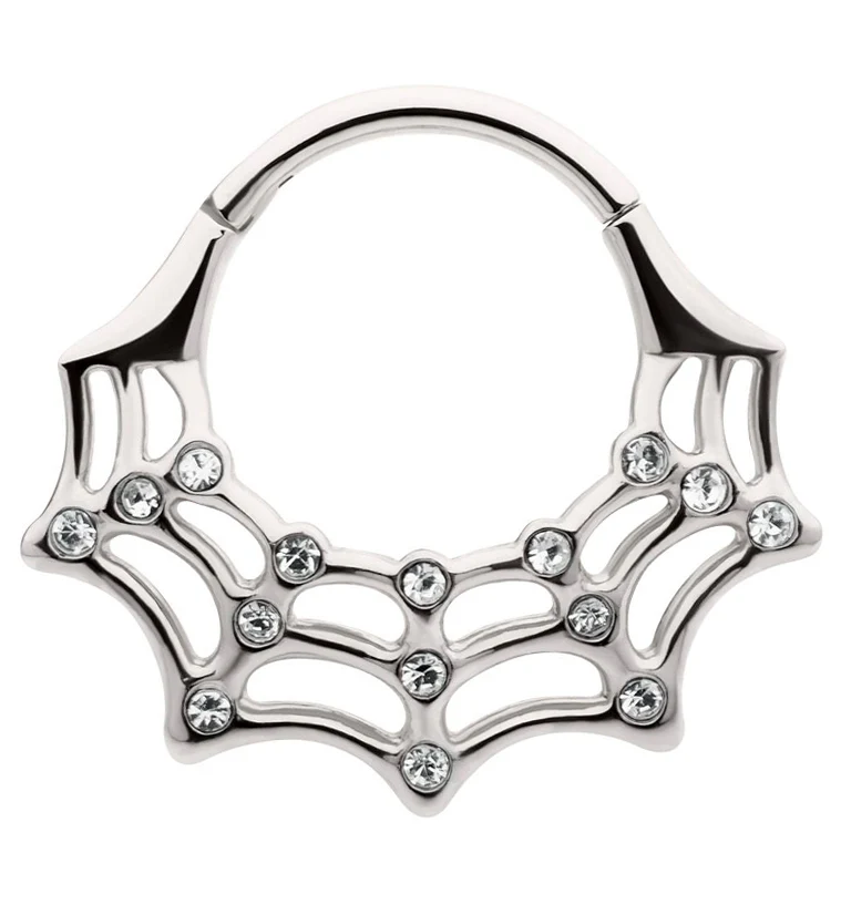 Spiderweb Clear CZ Stainless Steel Hinged Segment Ring - Mrs Treak