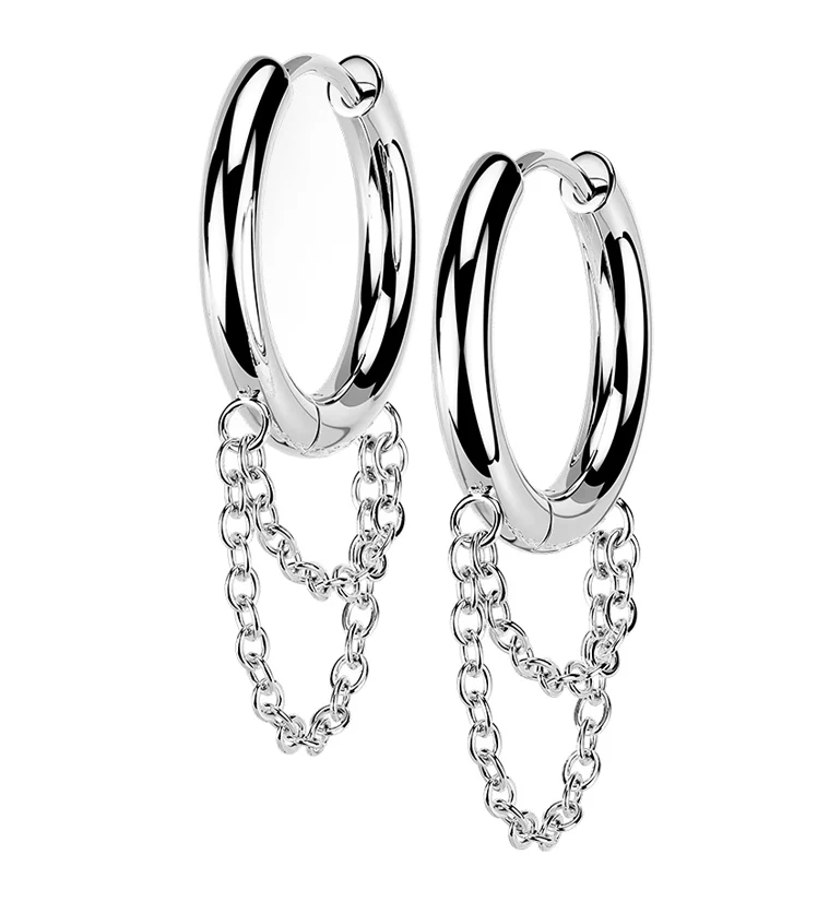 Dangle Chain Stainless Steel Hinged Earrings - Mrs Treak
