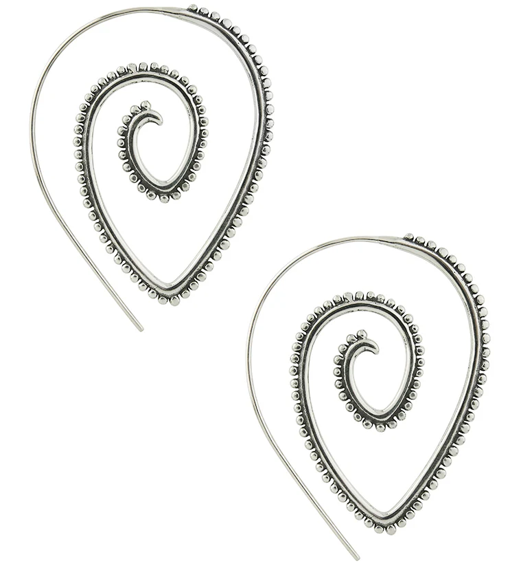 Beaded White Brass Teardrop Spiral Hoop Earrings - Mrs Treak