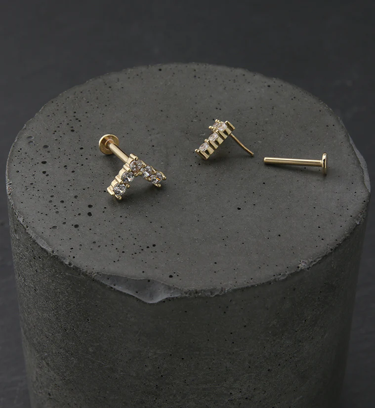 14kt Gold Point CZ Threadless Labret - Mrs Treak