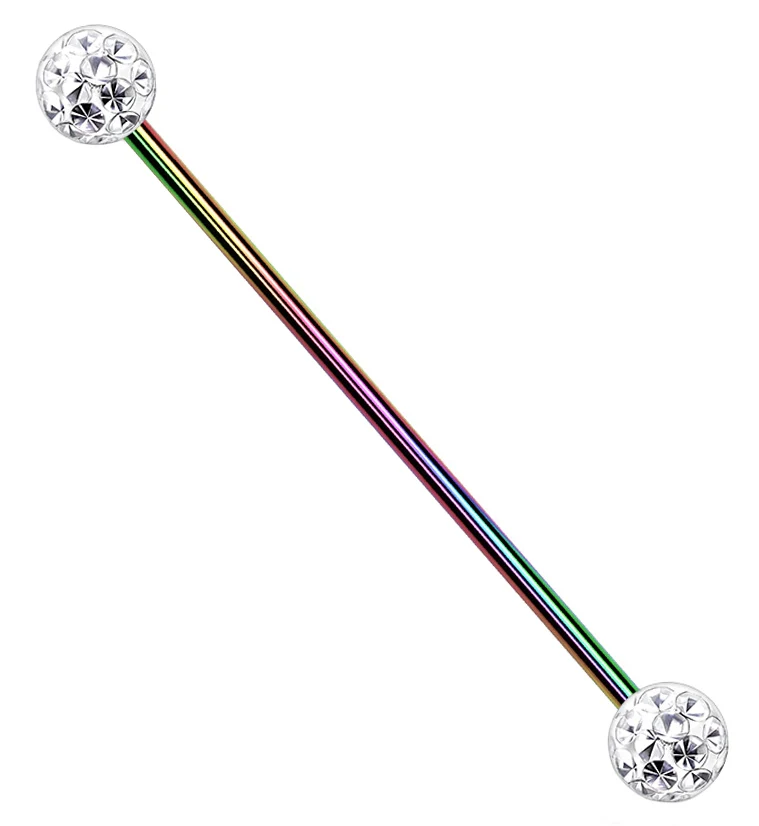 Glitterball Rainbow PVD Industrial Barbell - Mrs Treak