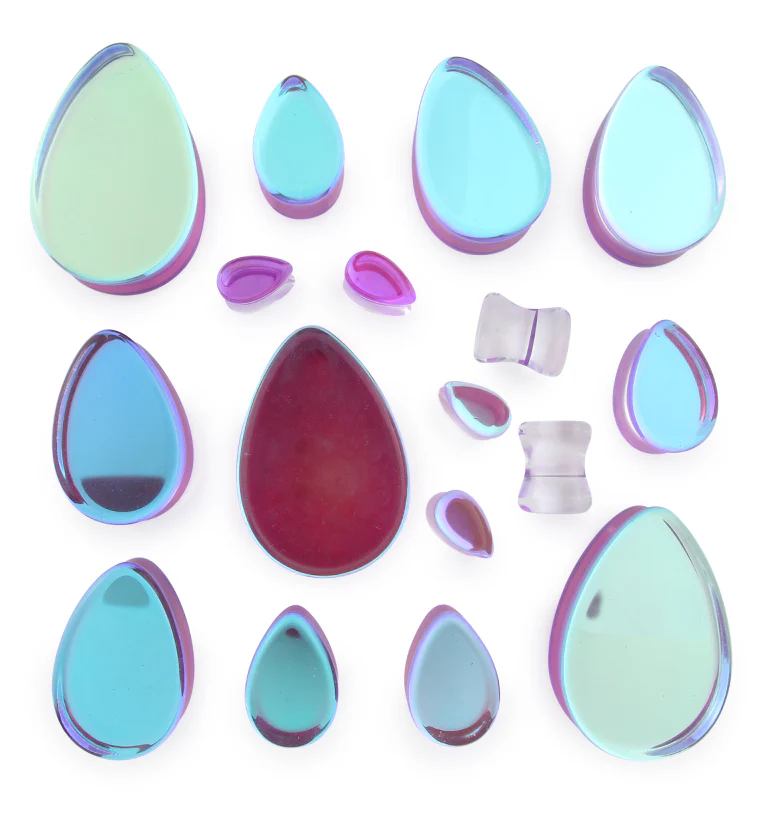 Purple Iridescent Glass Teardrop Plugs - Mrs Treak