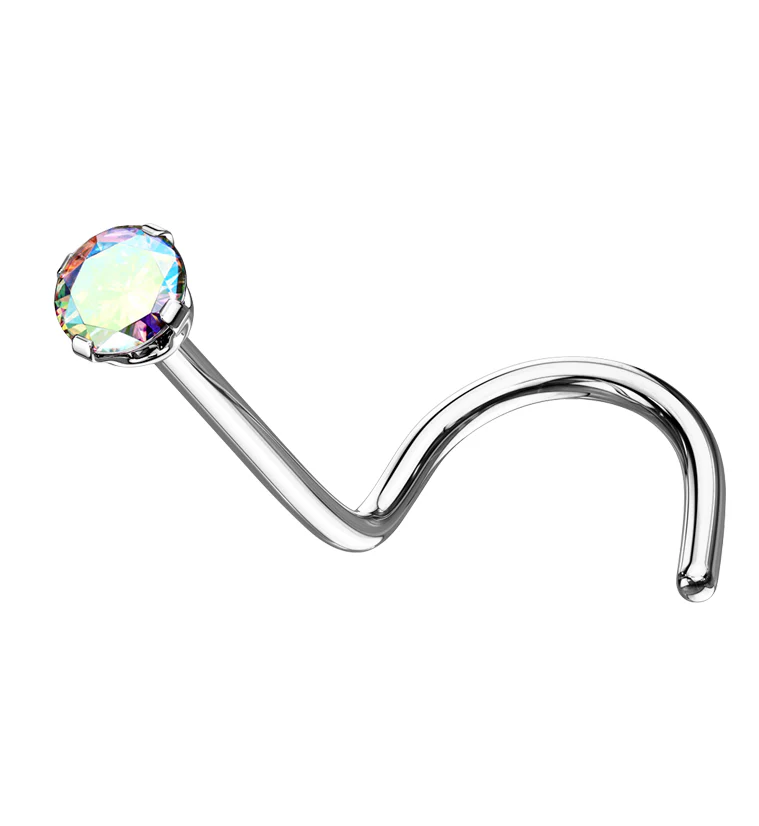 Rainbow Aurora CZ Titanium Nose Screw - Mrs Treak