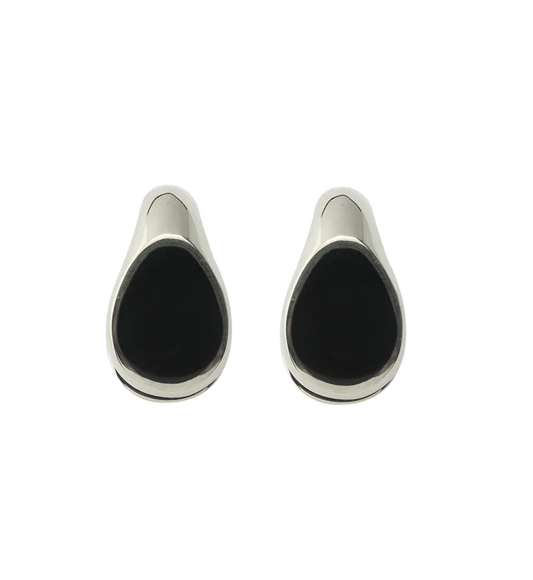 Black Resin Keyhole White Brass Ear Weights - Mrs Treak