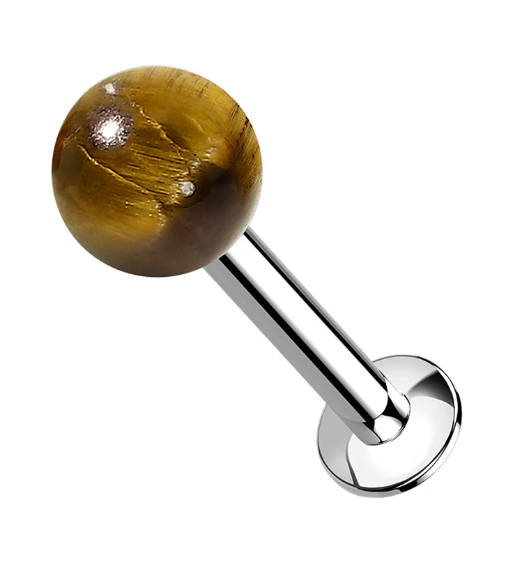 Tiger Eye Stone Ball Top Internally Threaded Labret - Mrs Treak