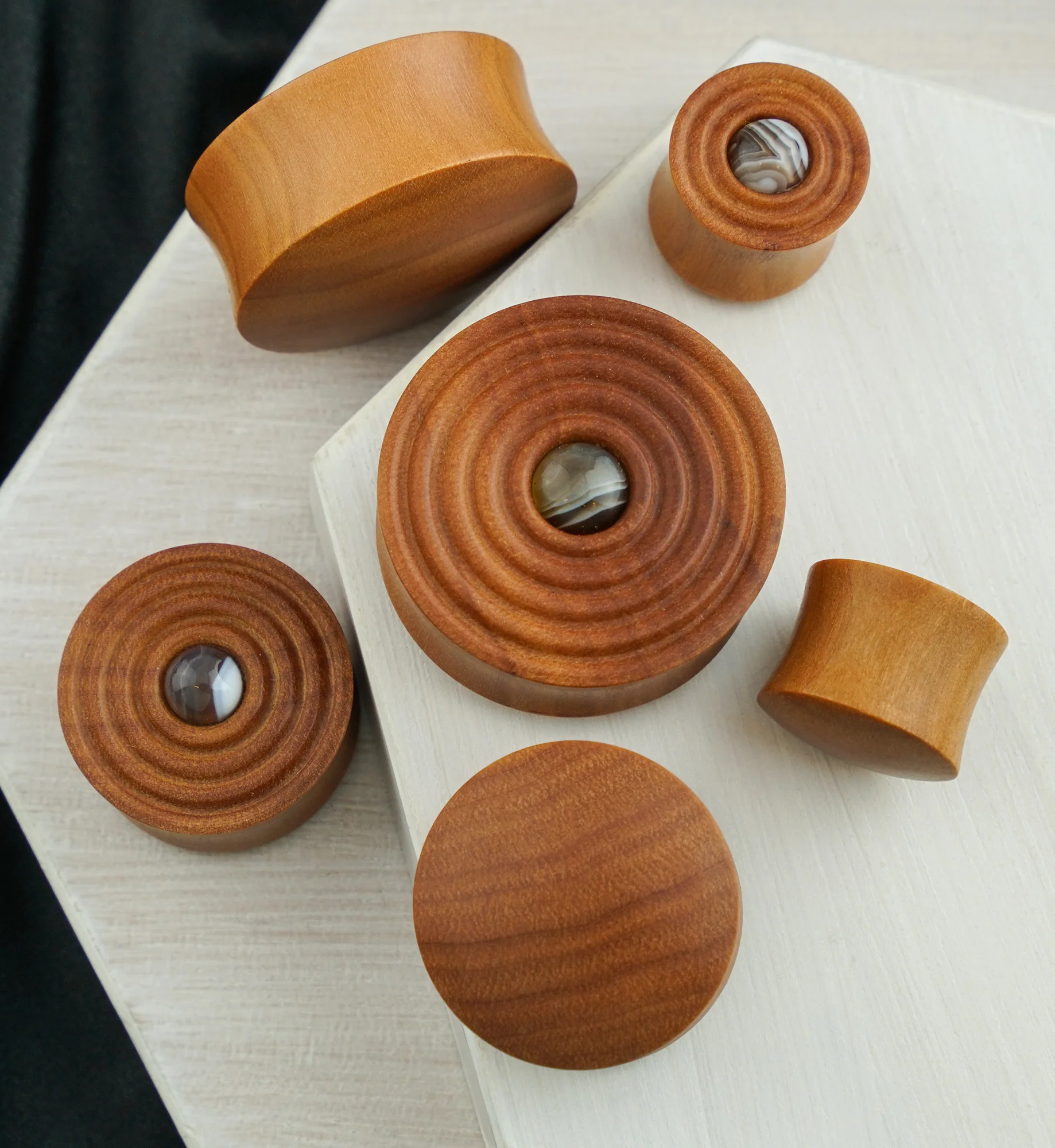 Ecliptic Saba Wood Plugs With Agate Inlay - Mrs Treak