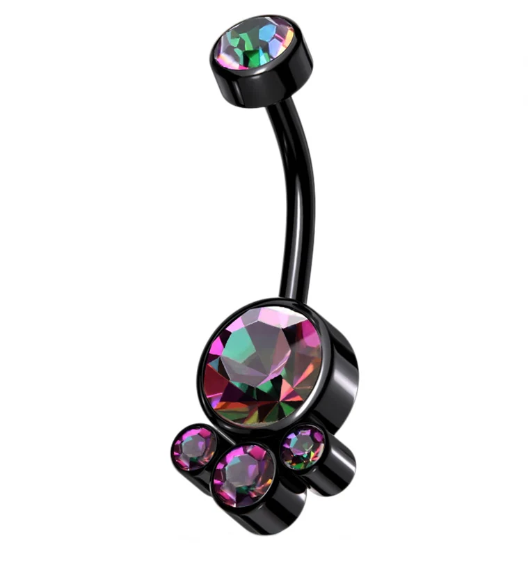 Black PVD Black Aurora CZ Cluster Gem Belly Ring - Mrs Treak