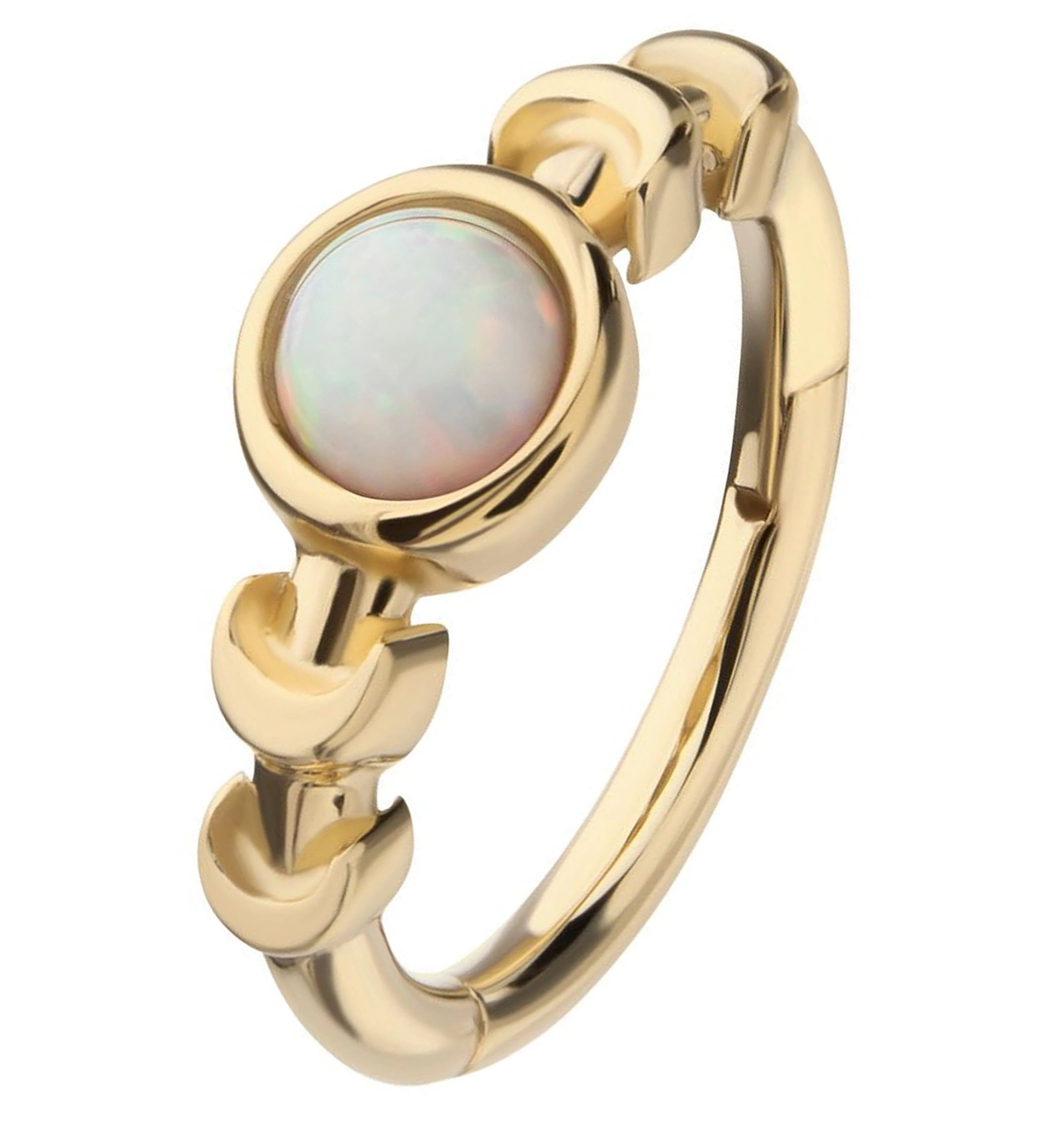14kt Gold Moon Phase Bezel White Opalite Hinged Segment Ring - Mrs Treak