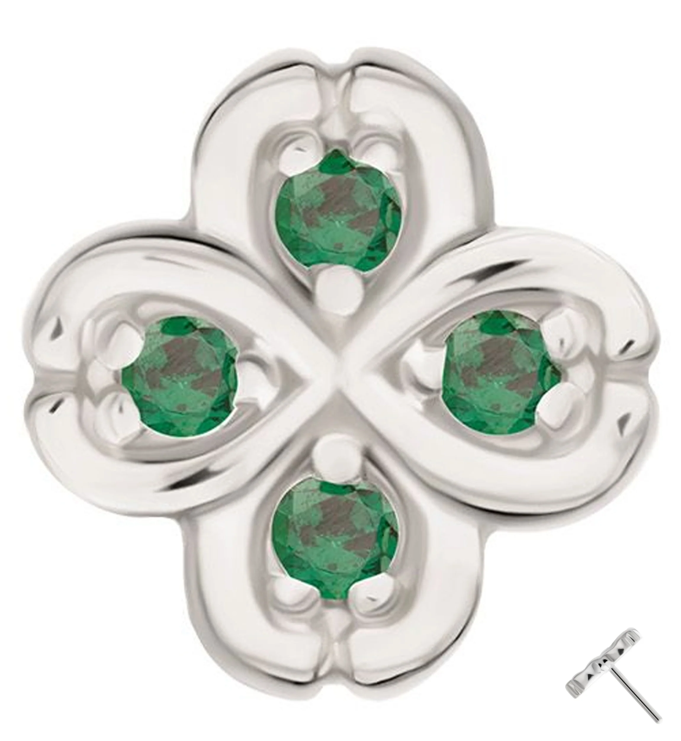 14kt White Gold Clover Emerald CZ Threadless Top - Mrs Treak