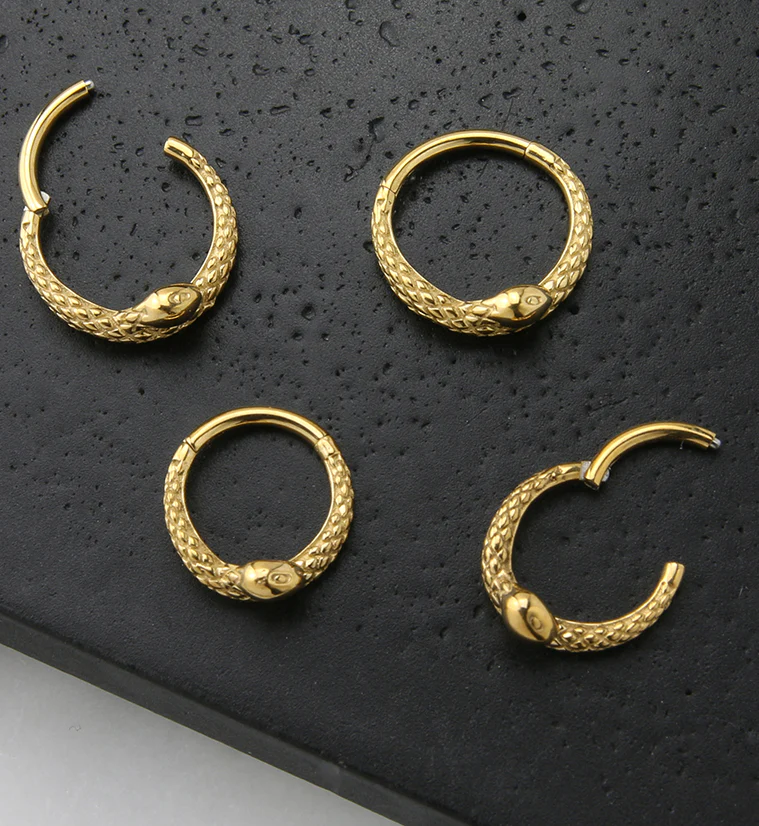 16G Gold PVD Snake Stainless Steel Hinged Segment Ring - Mrs Treak