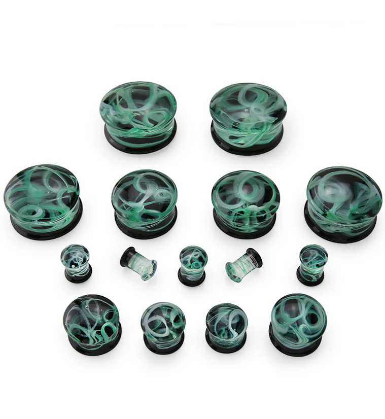 Seafoam Green Haze Swirl Glass Plugs - Mrs Treak