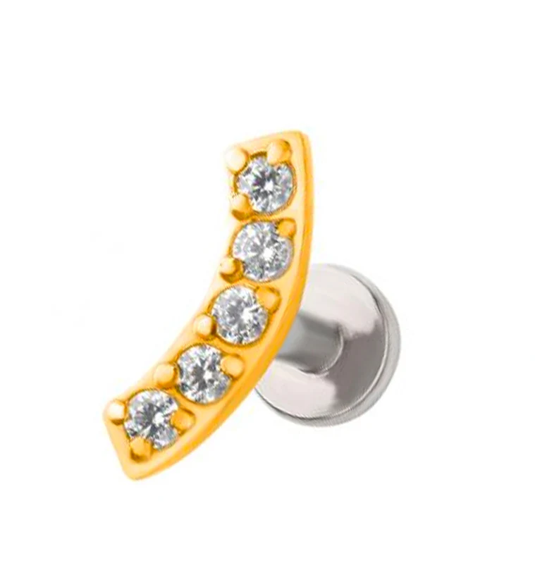Gold PVD Arc Top Prong Set CZ Labret Post - Mrs Treak