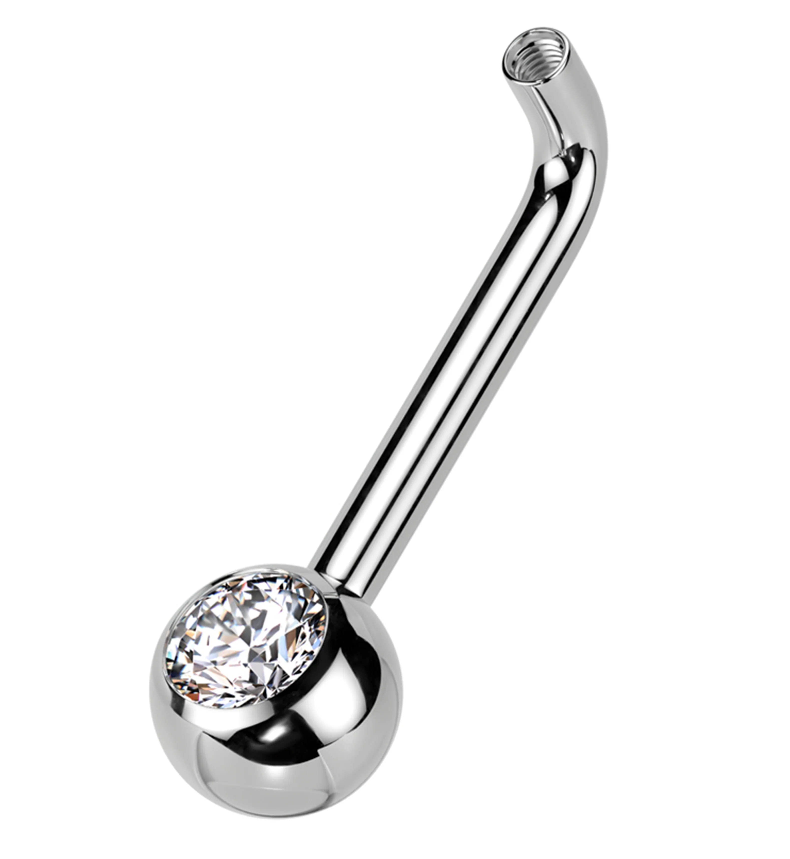 Clear CZ Vertical Clitoral Hood Internally Threaded Titanium Barbell (Barbell + One End Only) - Mrs Treak