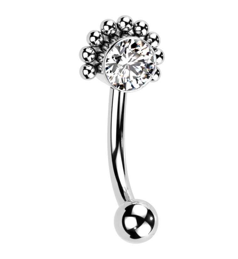 Beaded Clear CZ Titanium Threadless Curved Barbell - Mrs Treak