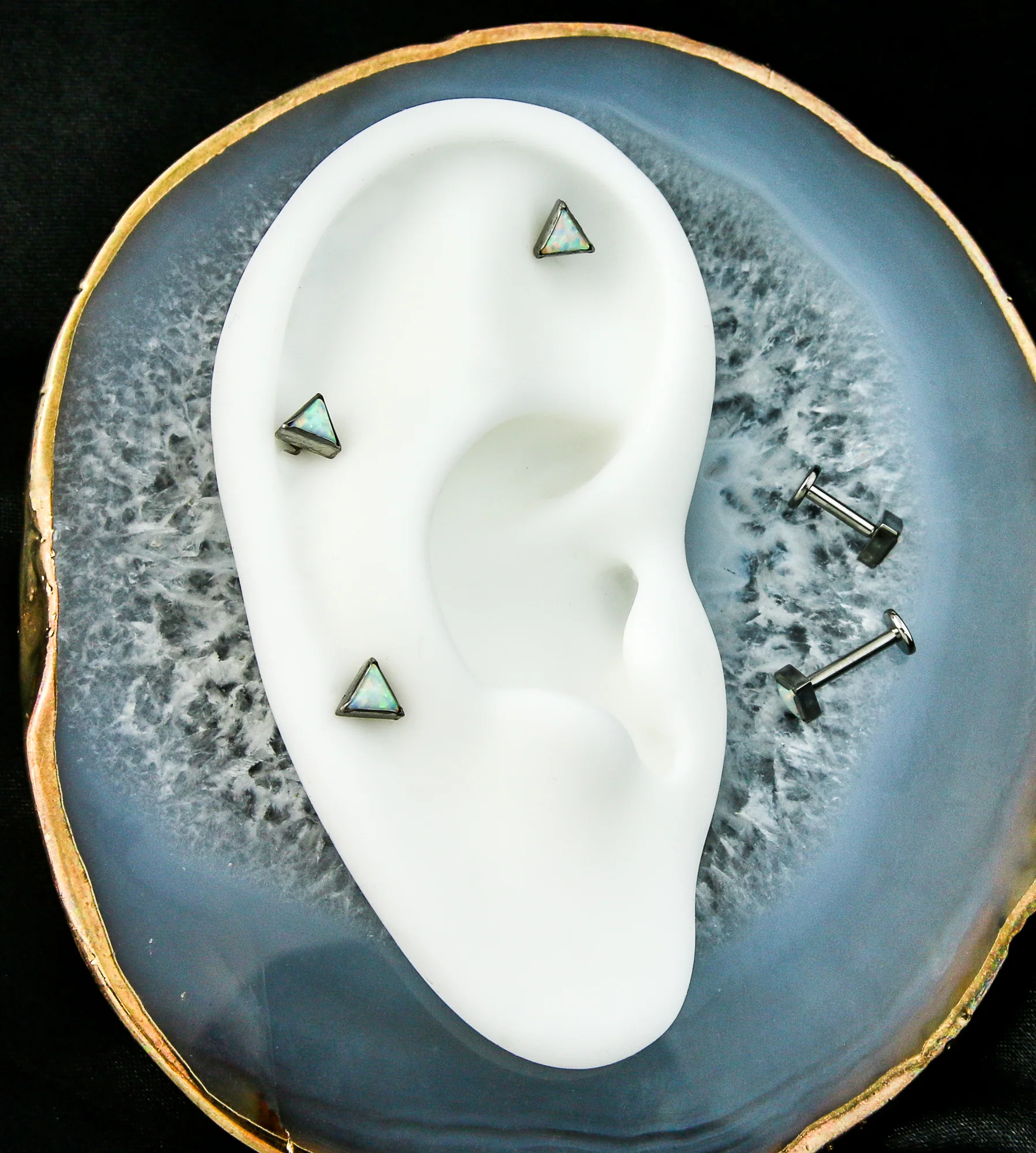 Triangle  White Opalite Internally Threaded Titanium Labret - Mrs Treak