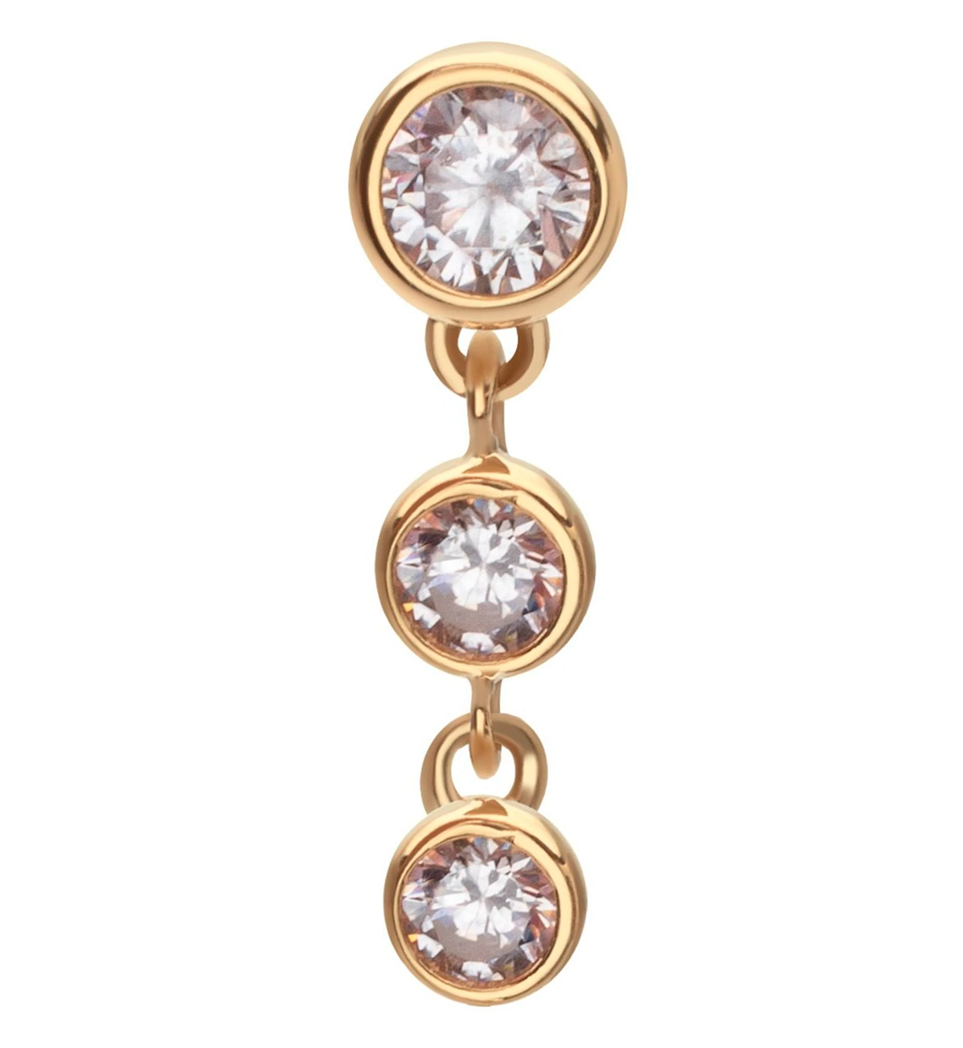 14kt Gold Triple Bezel Clear CZ Dangle Threadless Top - Mrs Treak