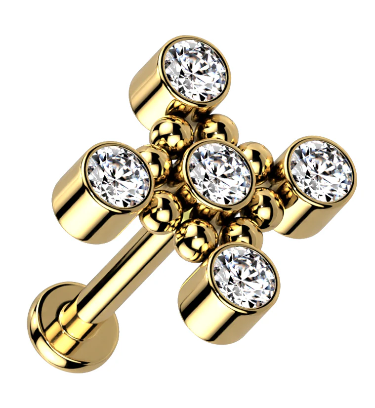 Gold PVD Quincunx CZ Titanium Internally Threaded Labret - Mrs Treak
