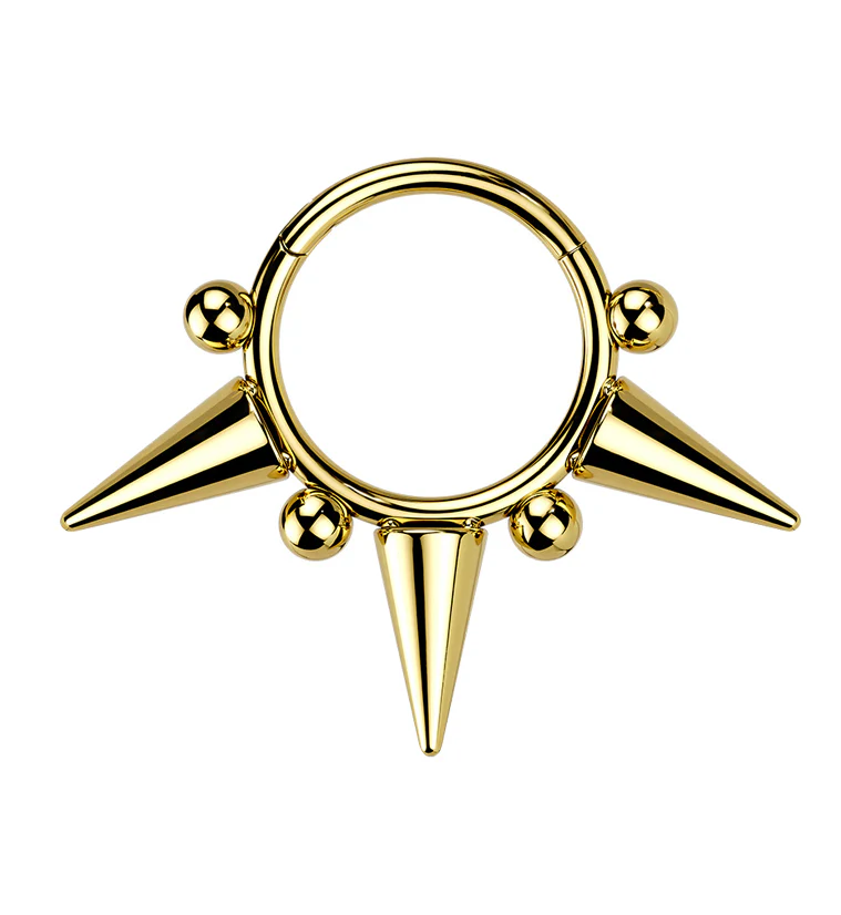 Gold PVD Spike Stainless Steel Hinged Segment Ring - Mrs Treak