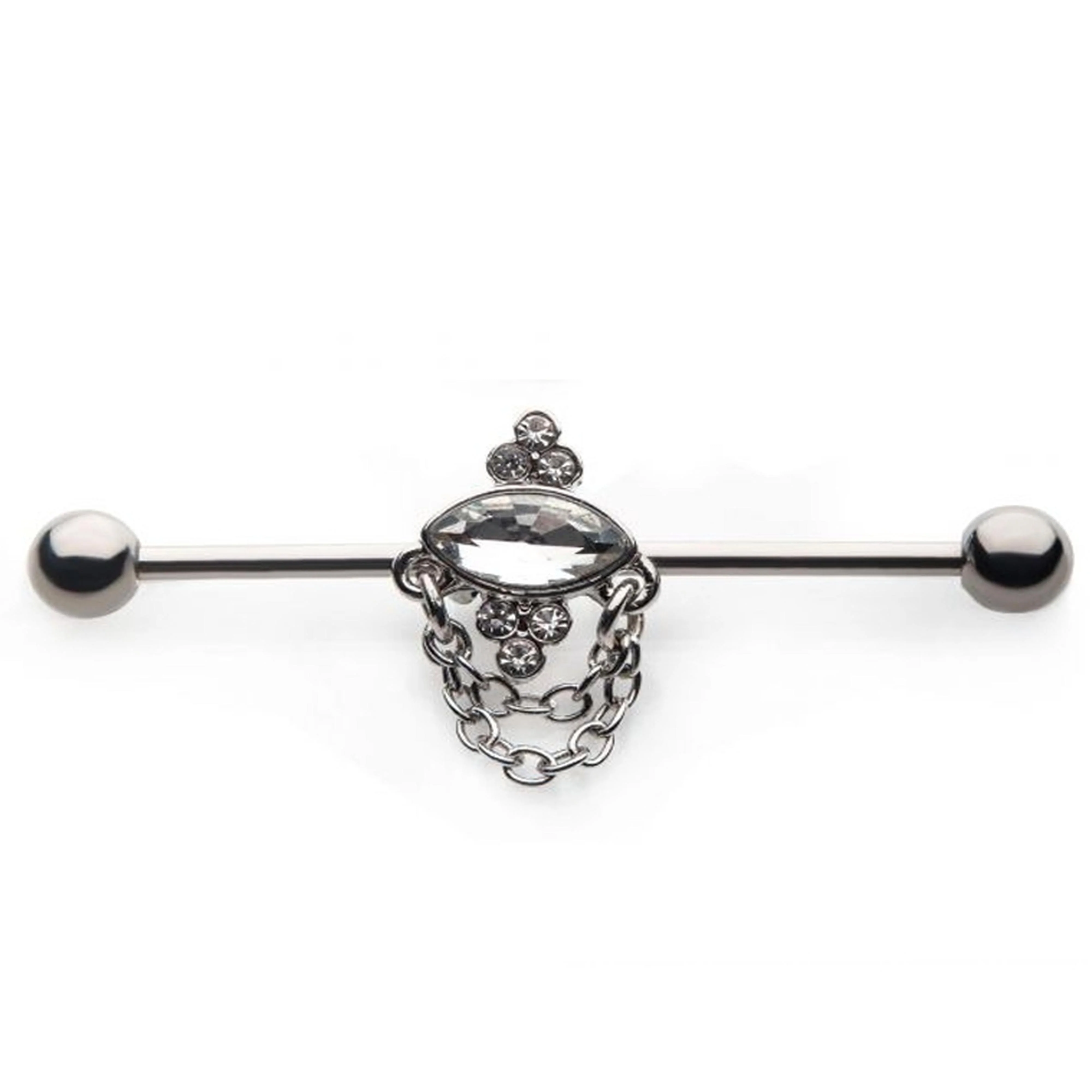Ovoid Gem Chained Industrial Barbell - Mrs Treak