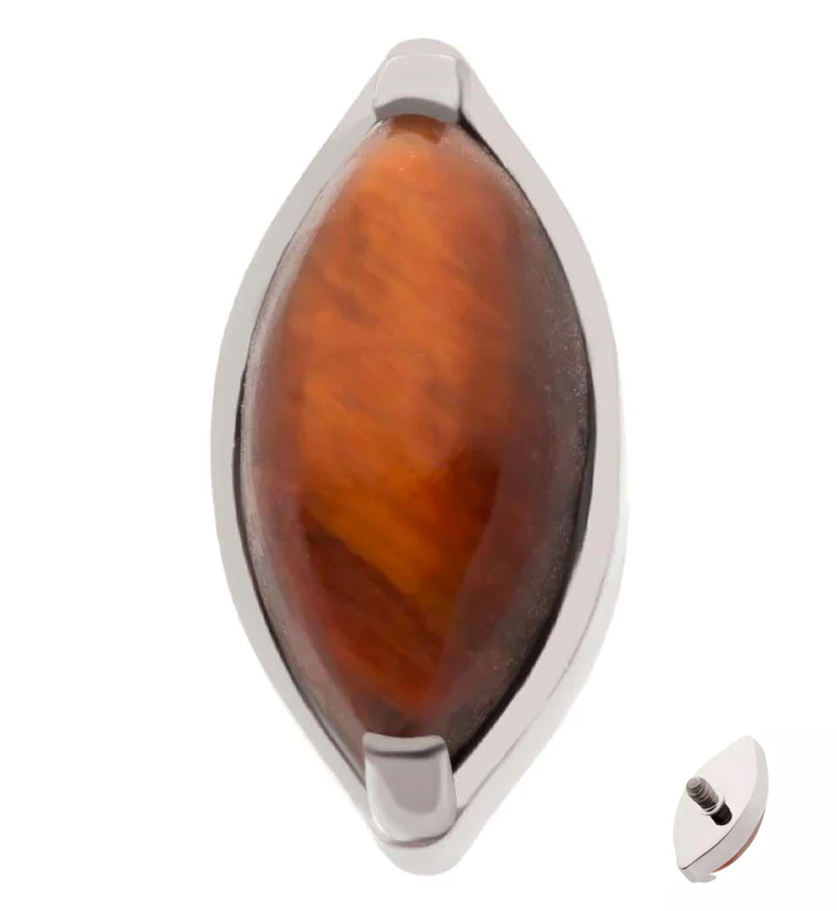 Oval Tiger Eye Stone Titanium Internally Threaded Top - Mrs Treak