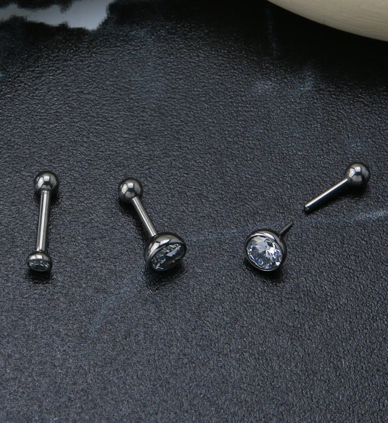 Clear Bezel Set CZ Titanium Threadless Barbell - Mrs Treak