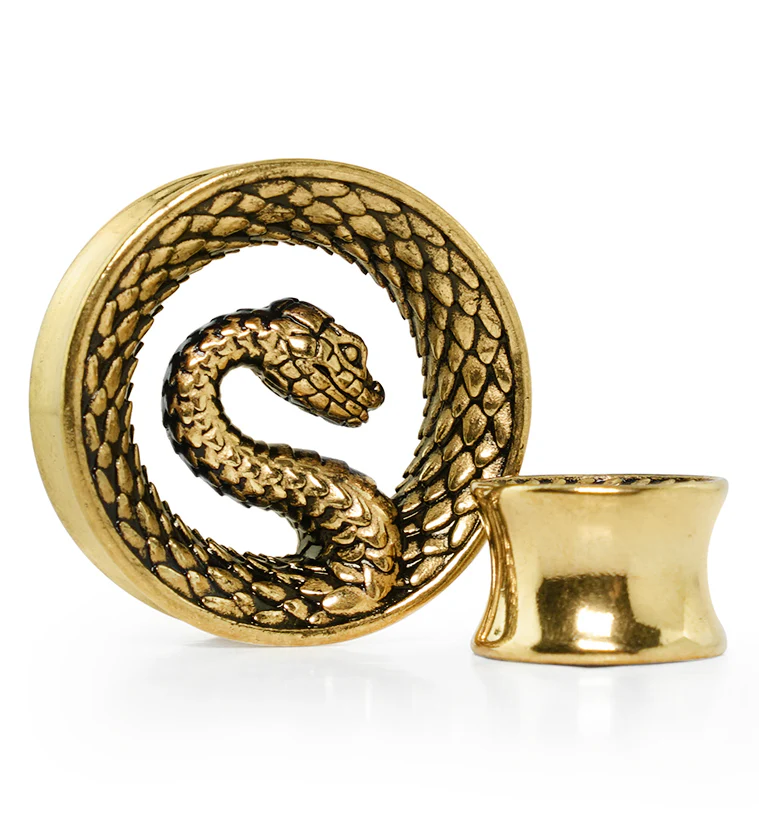 Gold PVD Snake Stainless Steel Tunnels - Mrs Treak