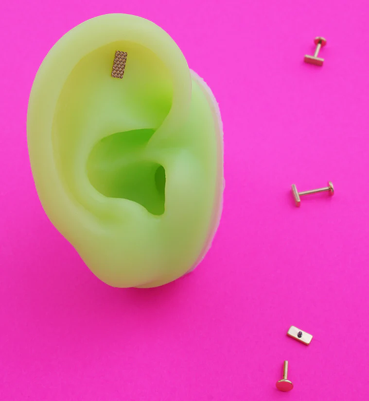 Gold PVD Beaded Rectangle Internally Threaded Titanium Labret - Mrs Treak