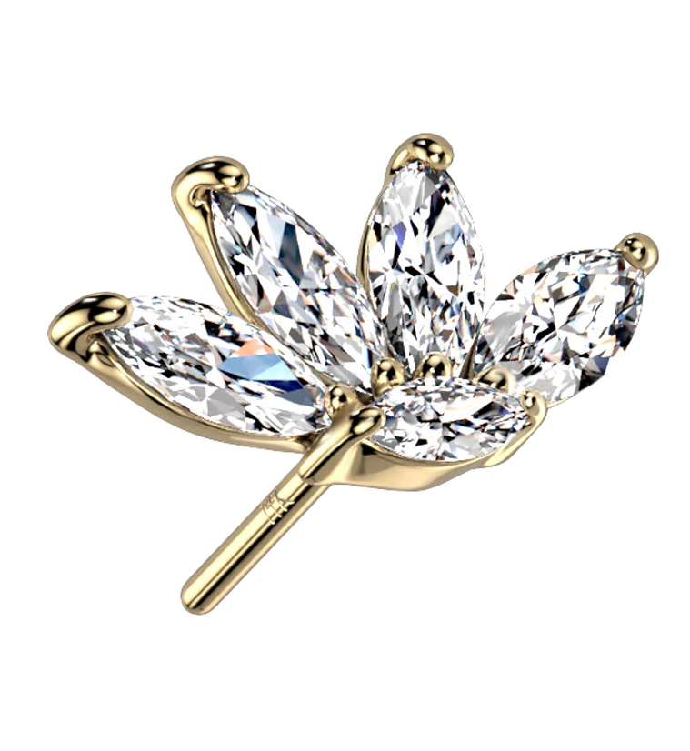 14kt Gold Half Flower CZ Threadless Top - Mrs Treak