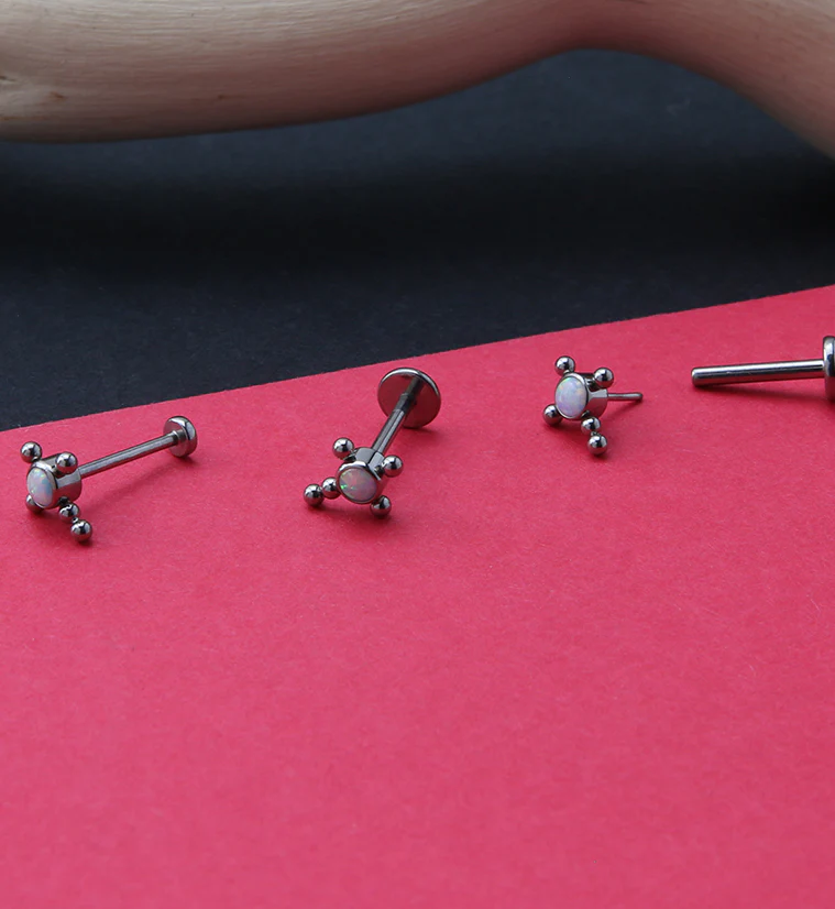 Beaded Cross White Opalite Titanium Threadless Labret - Mrs Treak