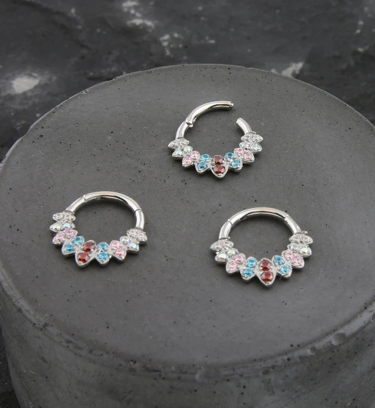 Riviere Rainbow CZ Stainless Steel Hinged Segment Ring - Mrs Treak