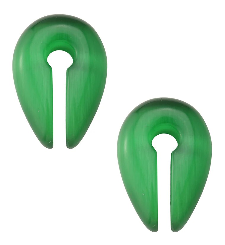 Green Cat's Eye Glass Keyhole Ear Weights - Mrs Treak