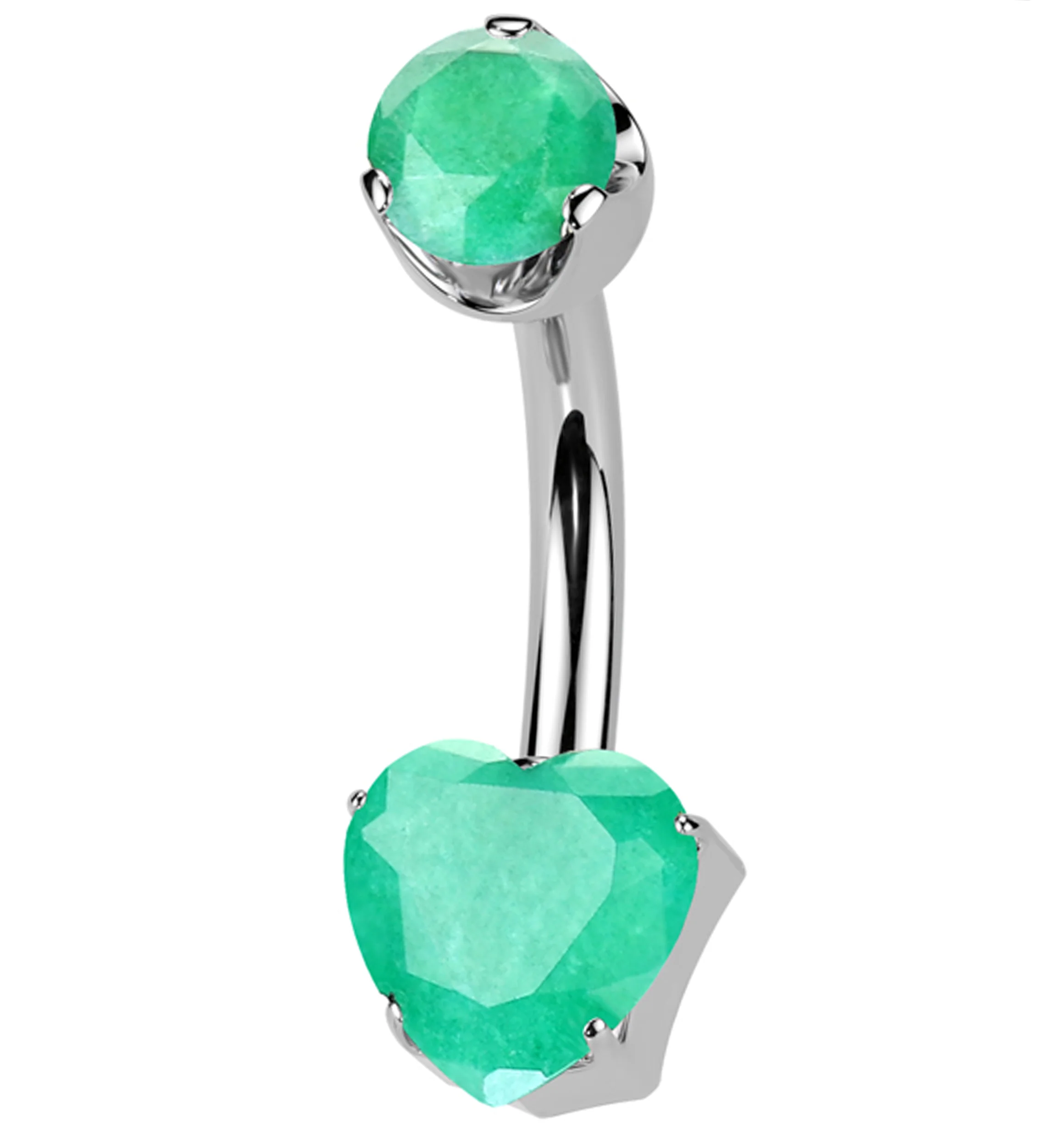Green Onyx Stone Heart Internally Threaded Titanium Belly Button Ring - Mrs Treak