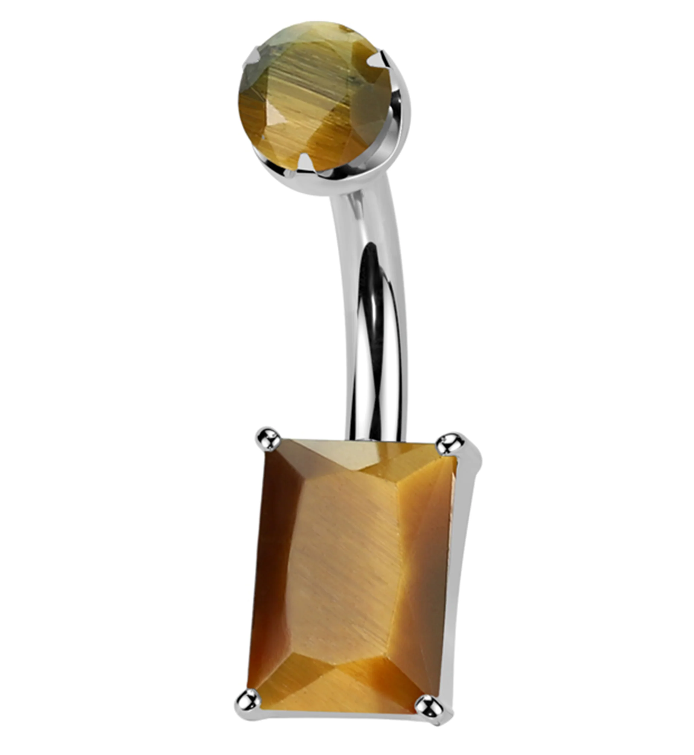 Rectangle Tiger Eye Stone Titanium Internally Threaded Belly Button Ring - Mrs Treak
