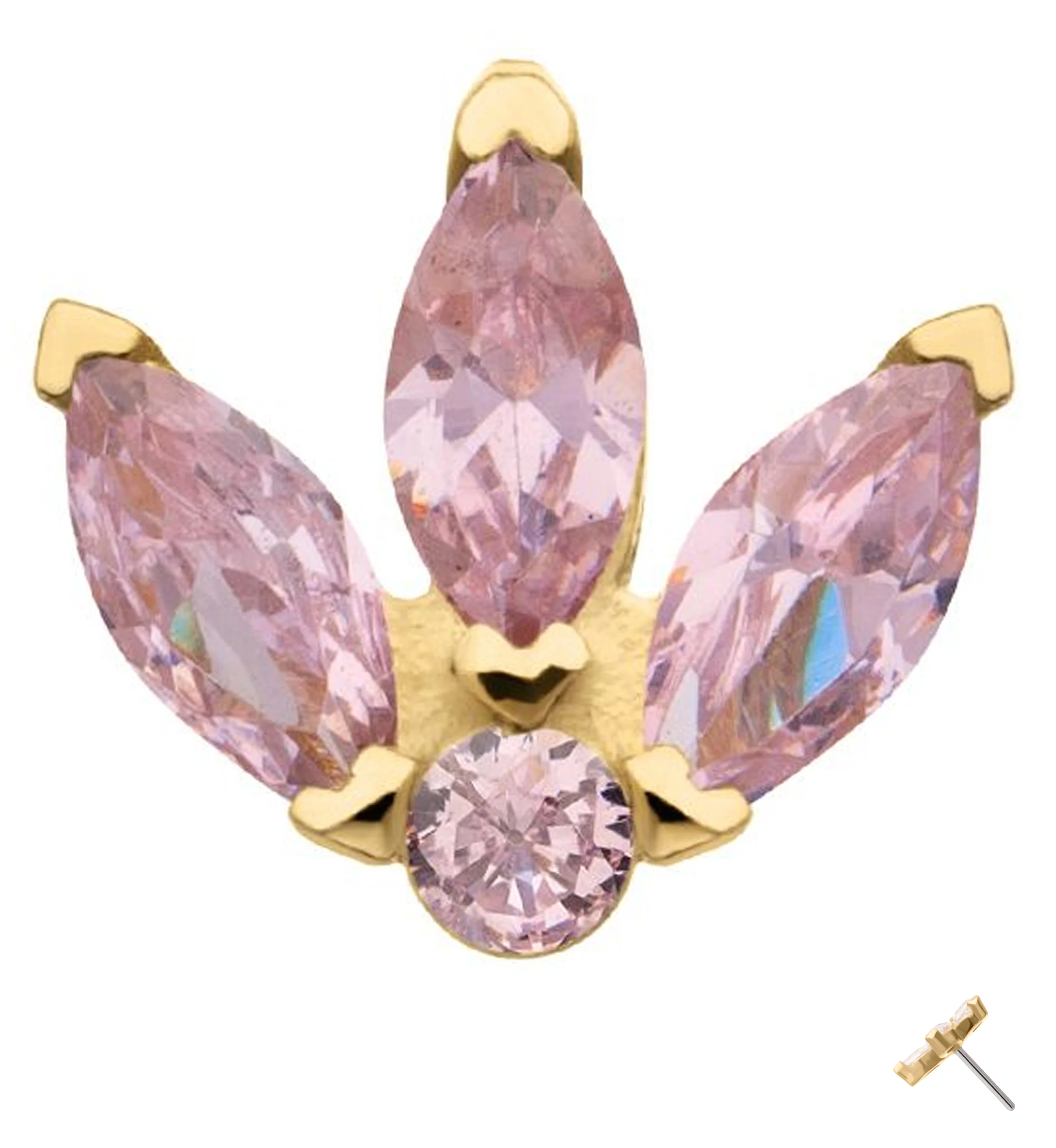 14kt Gold Tri Sepal Pink CZ Threadless Top - Mrs Treak