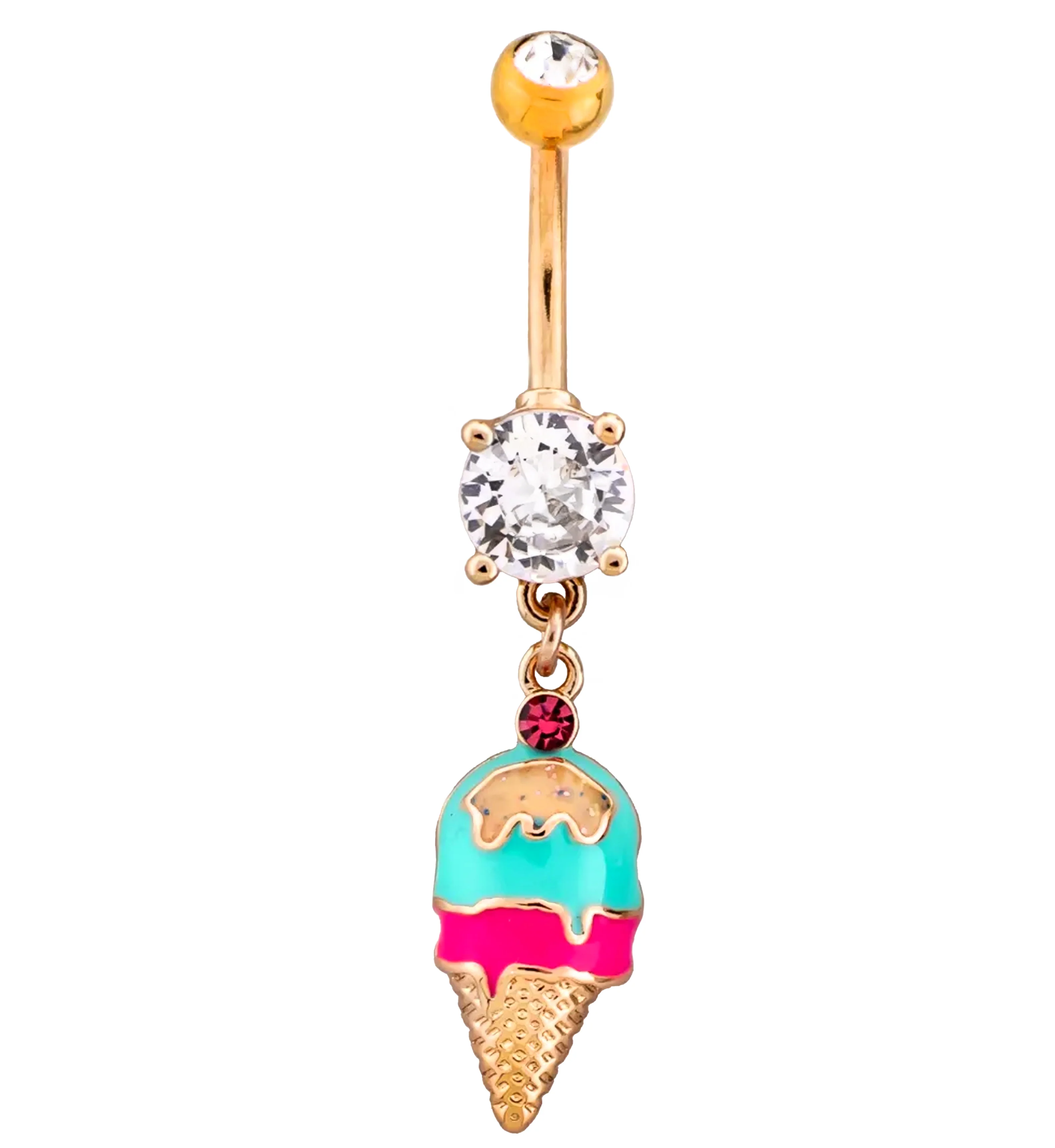 Rose Gold PVD Ice Cream Cone Dangle Stainless Steel Belly Button Ring - Mrs Treak