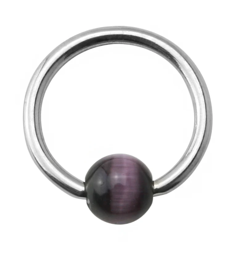 Purple Cat's Eye Captive Bead Ring - Mrs Treak